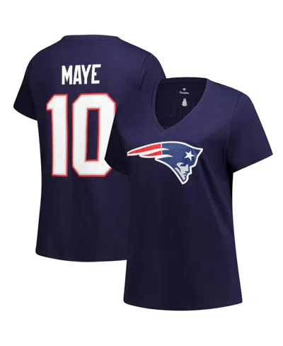 Fanatics Women's Drake Maye Navy New England Patriots Plus Size Name Number V-neck T-shirt In Blue