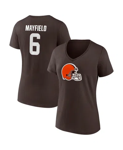 Fanatics Women's  Baker Mayfield Brown Cleveland Browns Player Icon Name And Number V-neck T-shirt