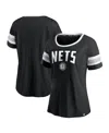 Fanatics Women's  Black And Heathered Gray Brooklyn Nets Block Party Striped Sleeve T-shirt In Black,heathered Gray