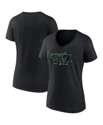 FANATICS WOMEN'S FANATICS BLACK BOSTON CELTICS HOMETOWN COLLECTION 617 V-NECK T-SHIRT
