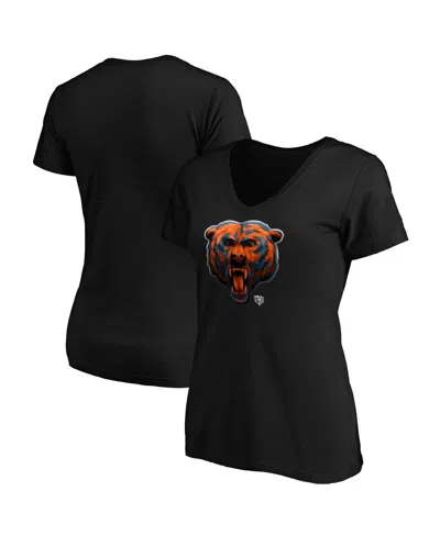 Fanatics Women's  Black Chicago Bears Midnight Mascot Logo V-neck T-shirt