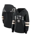 Fanatics Women's  Black Distressed Brooklyn Nets Bold Move Dolman V-neck Pullover Hoodie In Black