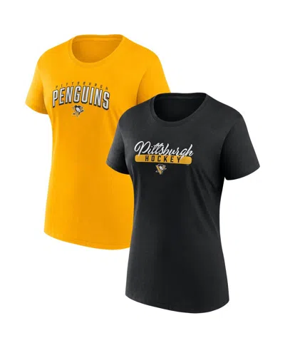 Fanatics Women's  Branded Black, Gold Boston Bruins Two-pack Fan T-shirt Set In Black,gold