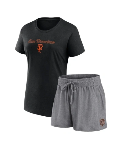Fanatics Women's  Black, Gray San Francisco Giants Script T-shirt And Shorts Combo Set In Black,gray
