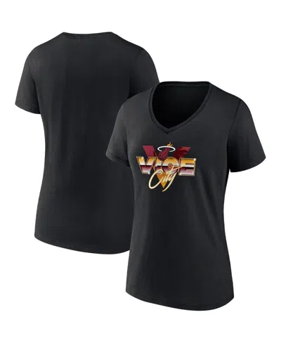 FANATICS WOMEN'S FANATICS BLACK MIAMI HEAT HOMETOWN COLLECTION VICE CITY V-NECK T-SHIRT
