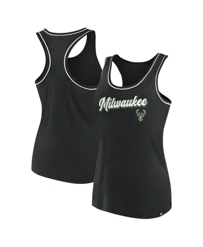Fanatics Women's  Black Milwaukee Bucks Wordmark Logo Racerback Tank Top