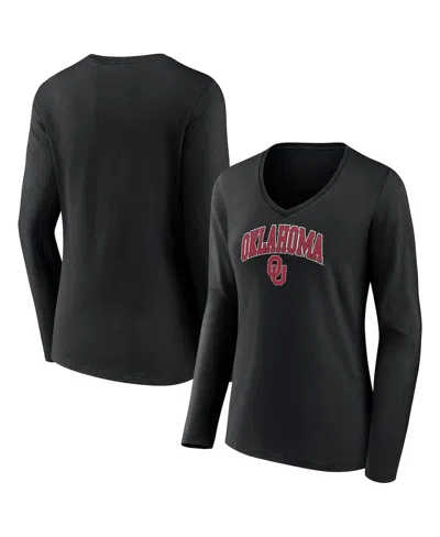 Fanatics Women's  Black Oklahoma Sooners Evergreen Campus Long Sleeve V-neck T-shirt