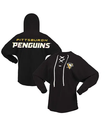 Fanatics Women's  Black Pittsburgh Penguins Jersey Lace-up V-neck Long Sleeve Hoodie T-shirt