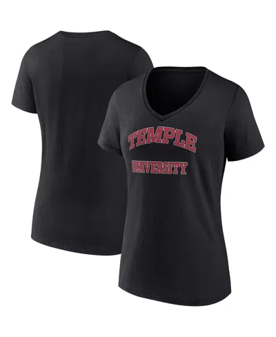 FANATICS WOMEN'S FANATICS BLACK TEMPLE OWLS EVERGREEN CAMPUS V-NECK T-SHIRT