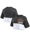 Fanatics Women's  Black, White Cincinnati Bengals Boxy Color Split Cropped T-shirt In Black,white
