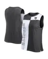 Fanatics Women's  Black, White Distressed Las Vegas Raiders Script Color Block Tank Top In Black,white