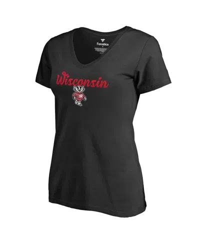 Fanatics Women's  Black Wisconsin Badgers Freehand T-shirt