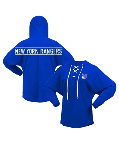Fanatics Women's  Blue New York Rangers Jersey Lace-up V-neck Long Sleeve Hoodie T-shirt