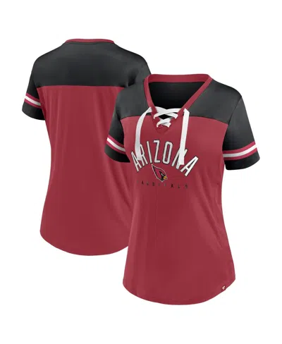Fanatics Women's  Cardinal, Black Arizona Cardinals Blitz And Glam Lace-up V-neck Jersey T-shirt In Cardinal,black