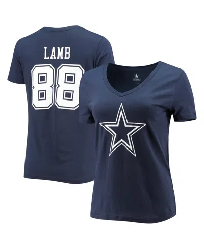 FANATICS WOMEN'S FANATICS CEEDEE LAMB NAVY DALLAS COWBOYS PLAYER ICON NAME AND NUMBER V-NECK T-SHIRT
