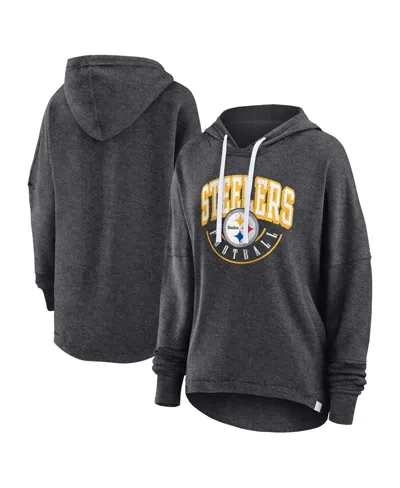 Fanatics Women's  Charcoal Distressed Pittsburgh Steelers Lightewight Modest Crop Lounge Helmet Arch
