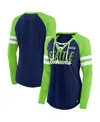 Fanatics Women's  College Navy, Neon Green Seattle Seahawks True To Form Raglan Lace-up V-neck Long S In Navy,neon Green