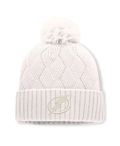 Fanatics Women's  Cream Tampa Bay Lightning Level Up Cuffed Knit Hat With Pom In White