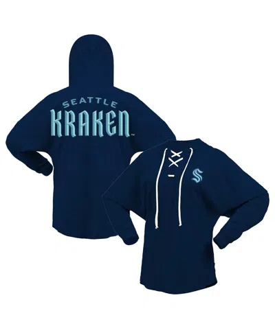 Fanatics Branded Deep Sea Blue Seattle Kraken Jersey Lace-up V-neck Long Sleeve Hoodie T-shirt