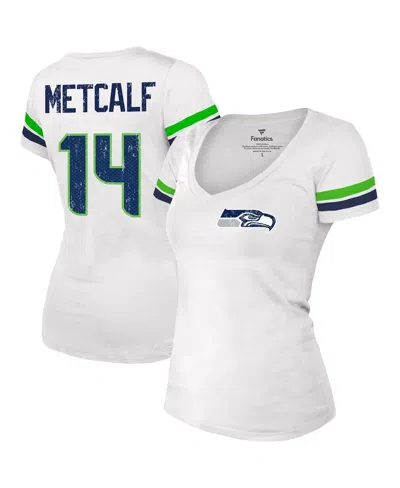 Fanatics Women's  Dk Metcalf White Distressed Seattle Seahawks Fashion Player Name And Number V-neck