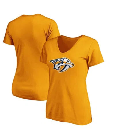 Fanatics Women's  Gold Nashville Predators Primary Logo V-neck T-shirt