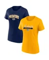 Fanatics Women's  Gold, Navy Nashville Predators Two-pack Fan T-shirt Set In Gold,navy