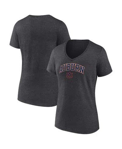 FANATICS WOMEN'S FANATICS HEATHER CHARCOAL AUBURN TIGERS EVERGREEN CAMPUS V-NECK T-SHIRT