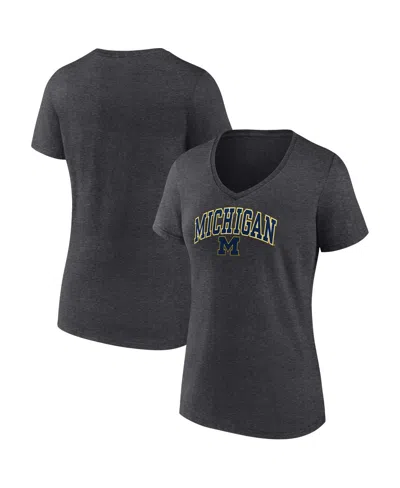 Fanatics Women's  Heather Charcoal Michigan Wolverines Evergreen Campus V-neck T-shirt
