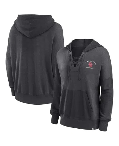 FANATICS WOMEN'S FANATICS HEATHER CHARCOAL OKLAHOMA SOONERS CAMPUS LACE-UP PULLOVER HOODIE