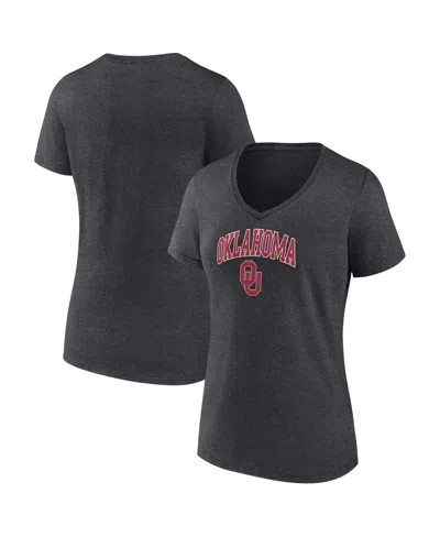 Fanatics Women's  Heather Charcoal Oklahoma Sooners Evergreen Campus V-neck T-shirt