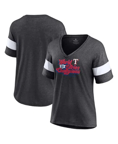 Fanatics Women's  Heather Charcoal Texas Rangers 2023 World Series Champions Appeal Play Tri-blend V-