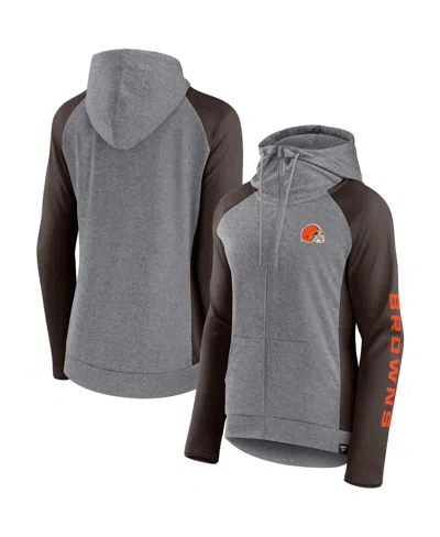 Fanatics Women's  Heather Gray, College Brown Cleveland Browns Blind Side Lightweight Full-zip Hoodie In Heather Gray,college Brown