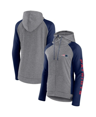 Fanatics Women's  Heather Gray, College Navy New England Patriots Blind Side Lightweight Full-zip Hoo In Heather Gray,college Navy