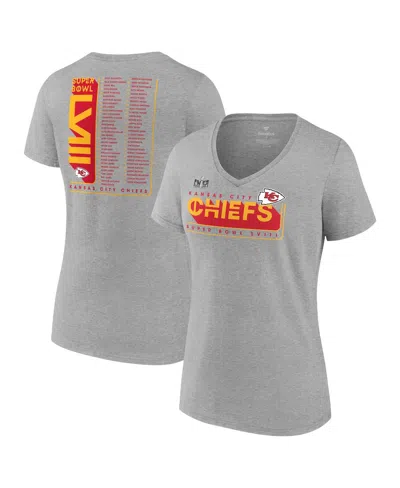 Fanatics Branded  Heather Gray Kansas City Chiefs Super Bowl Lviii Roster V-neck T-shirt