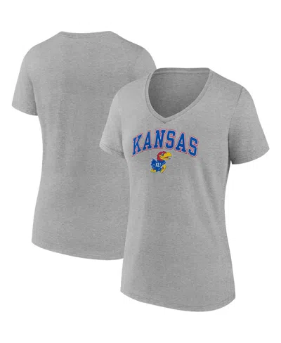 Fanatics Women's  Heather Gray Kansas Jayhawks Evergreen Campus V-neck T-shirt