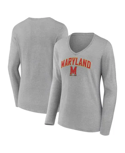Fanatics Women's  Heather Gray Maryland Terrapins Evergreen Campus Long Sleeve V-neck T-shirt