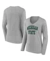 Fanatics Women's  Heather Gray Michigan State Spartans Basic Arch Long Sleeve V-neck T-shirt In Heather Gray