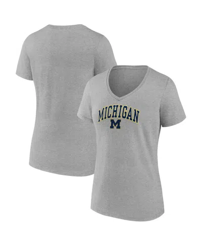 Fanatics Women's  Heather Gray Michigan Wolverines Evergreen Campus V-neck T-shirt