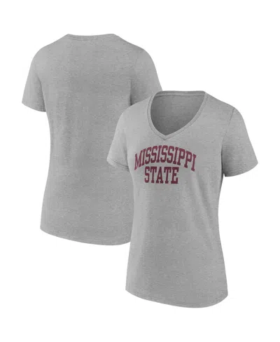 Fanatics Women's  Heather Gray Mississippi State Bulldogs Basic Arch V-neck T-shirt