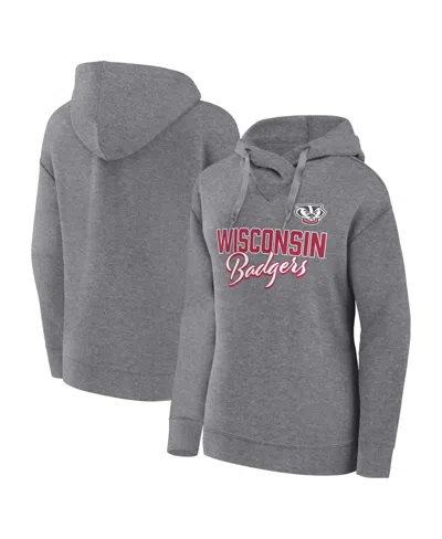 Fanatics Women's  Heather Gray Wisconsin Badgers Script Favorite Pullover Hoodie