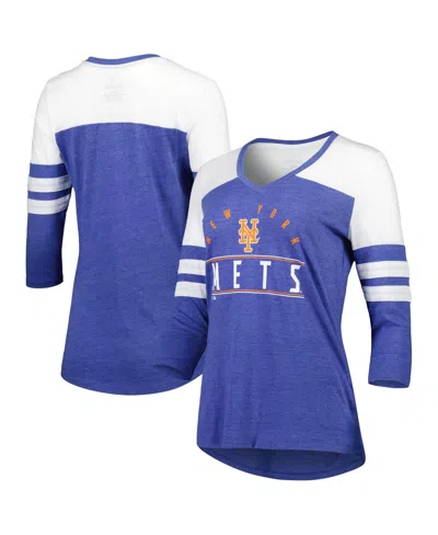 Fanatics Women's  Heather Royal New York Mets League Leader Tri-blend 3/4-sleeve V-neck T-shirt