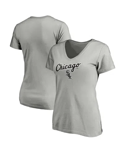 Fanatics Women's  Heathered Gray Chicago White Sox Team Logo Lockup V-neck T-shirt