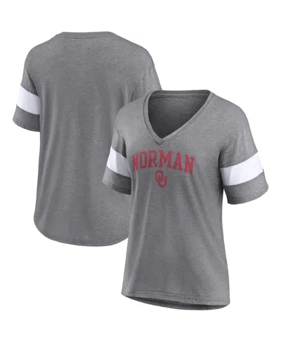 Fanatics Women's  Heathered Gray Oklahoma Sooners Arched City Sleeve-striped Tri-blend V-neck T-shirt