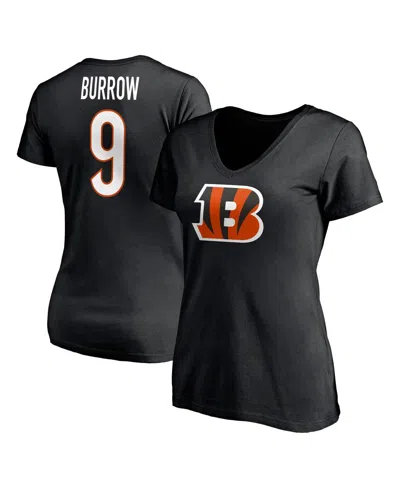 FANATICS WOMEN'S FANATICS JOE BURROW BLACK CINCINNATI BENGALS PLAYER ICON NAME AND NUMBER V-NECK T-SHIRT