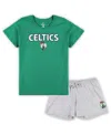 Fanatics Women's  Kelly Green, Heather Gray Boston Celtics Plus Size T-shirt And Shorts Combo Set In Kelly Green,heather Gray
