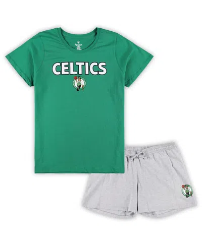 Fanatics Women's  Kelly Green, Heather Gray Boston Celtics Plus Size T-shirt And Shorts Combo Set