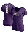 Fanatics Women's  Lamar Jackson Purple Baltimore Ravens Player Icon Name And Number V-neck T-shirt In Purple