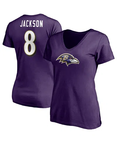 Fanatics Women's  Lamar Jackson Purple Baltimore Ravens Player Icon Name And Number V-neck T-shirt