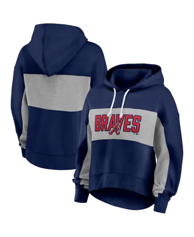 Fanatics Women's  Navy Atlanta Braves Filled Stat Sheet Pullover Hoodie In Blue