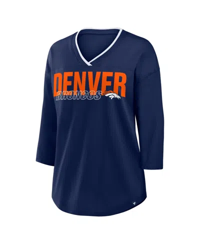 Fanatics Women's  Navy Denver Broncos Plus Size Deceptive Juke 3/4-sleeve V-neck T-shirt In Multi